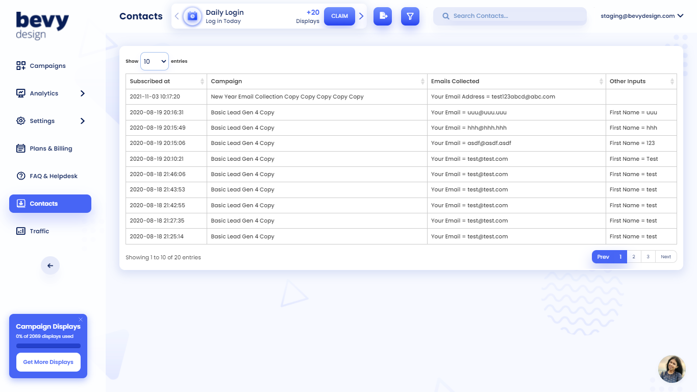 Screenshot of Bevy Design Contacts View