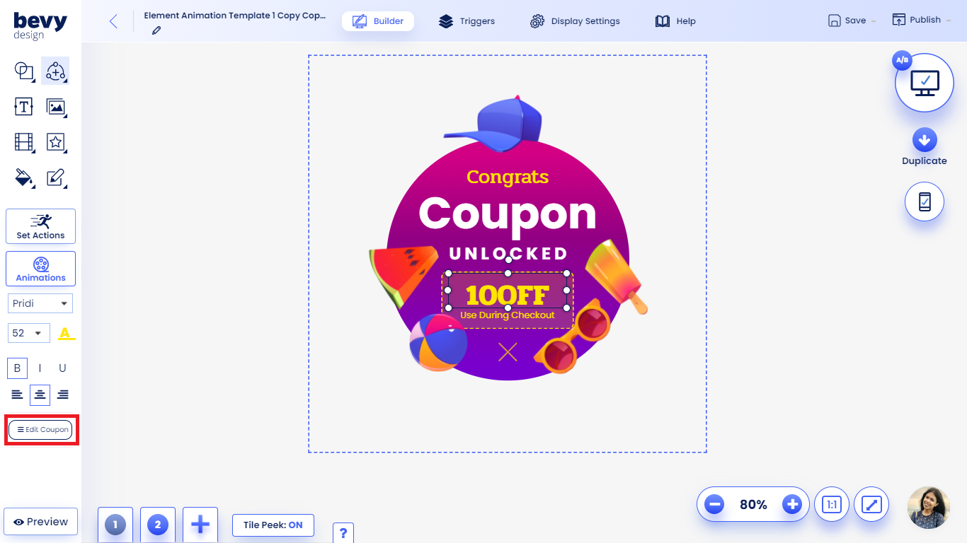 Screenshot of edit coupon option