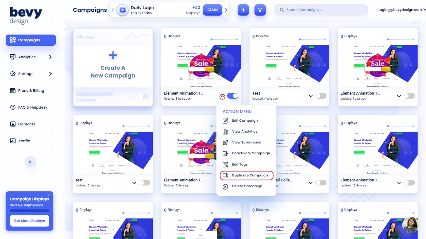 Screenshot of How To Duplicate a campaign in Bevy Design